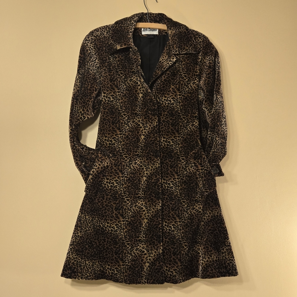 John Caruana Black & Brown Animal Print Cotton Long A-Line Coat Size M